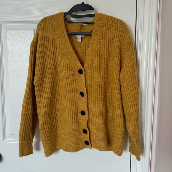 Topshop Sweaters - Topshop Mustard Ribbed Button Front Cardigan